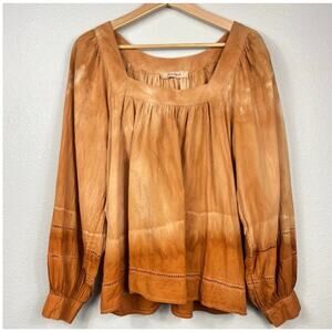 Women’s Promod Boho Long Sleeve Blouse Medium Peasant Ombré Rust Cotton Pumpkin